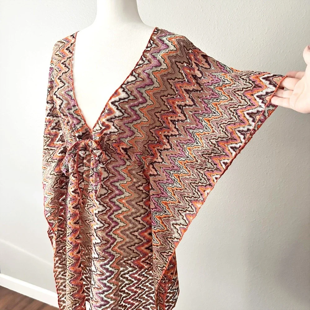 BECCA Sundown Crochet Knit Tunic Metallic Sheer Beach Cover Up Women's‎ Size M/L